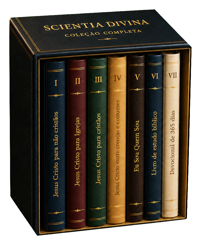 Estojo da coleção completa Scientia Divina com os sete livros