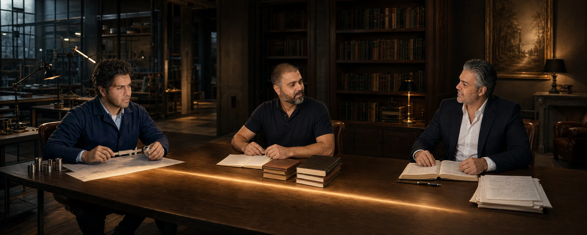 Rafael Bennemann em três fases da vida, reunido entre ferramentas, livros e a Bíblia