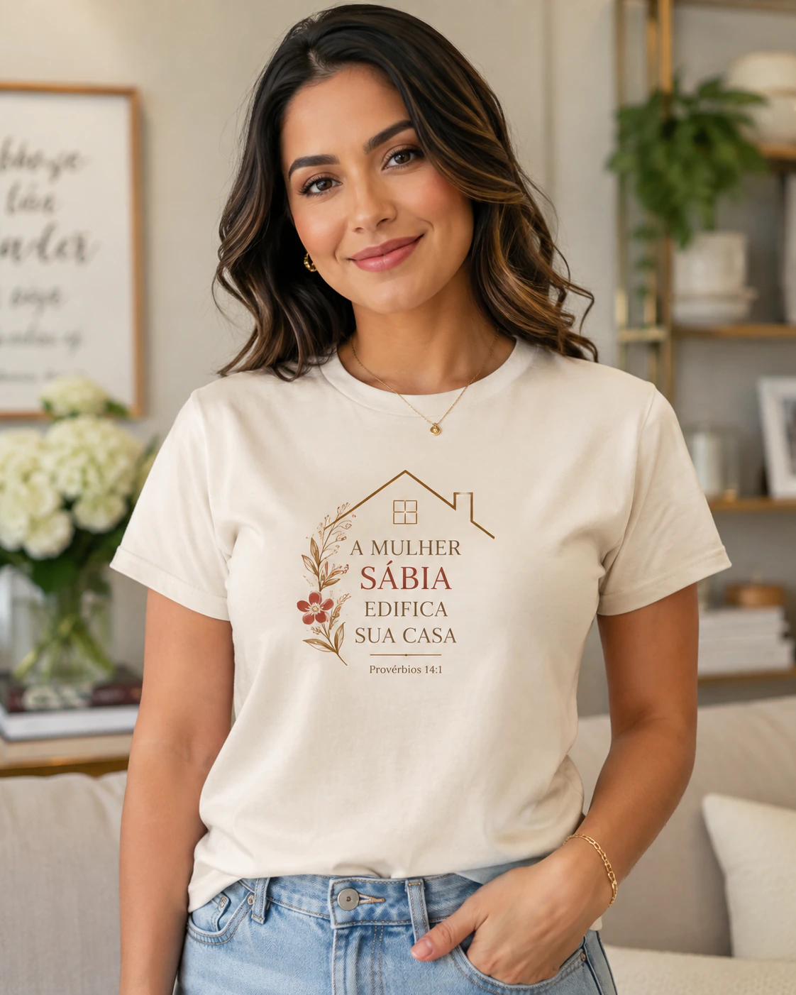 Camiseta A mulher sábia edifica sua casa da coleção Fé e Identidade