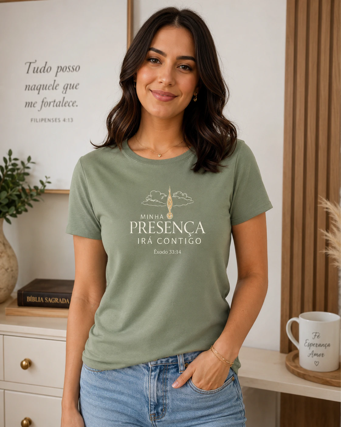 Camiseta Minha presença irá contigo da coleção Fé e Identidade