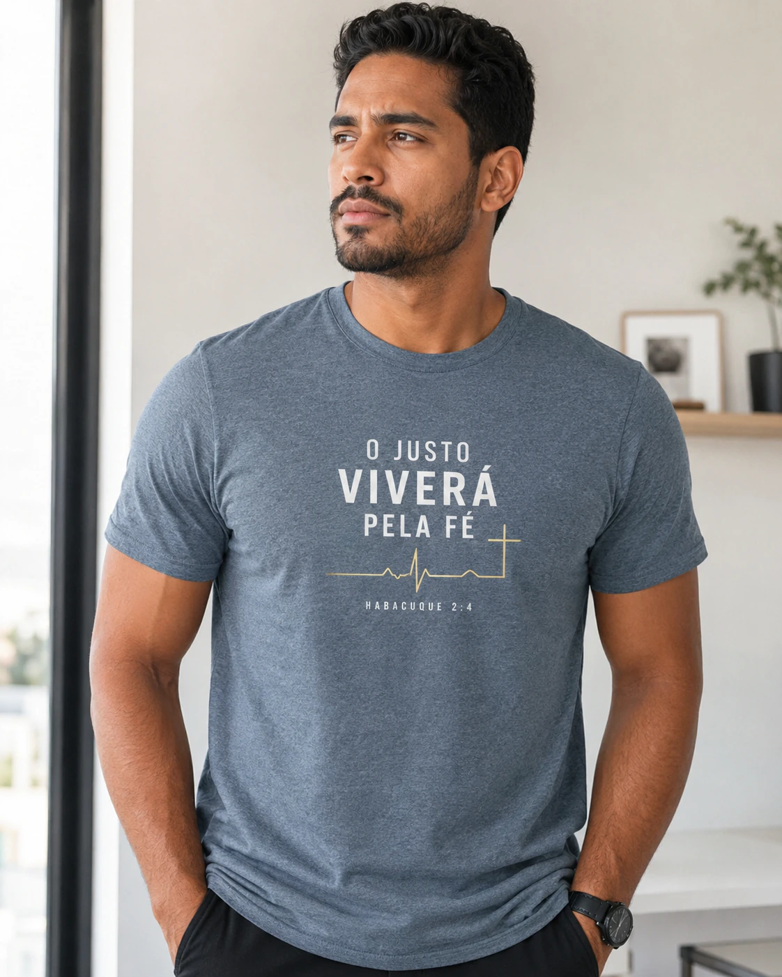 Camiseta O justo viverá pela fé da coleção Fé e Identidade